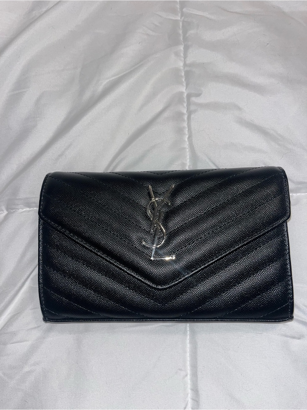 Black Quilted Leather Envelope Clutch
